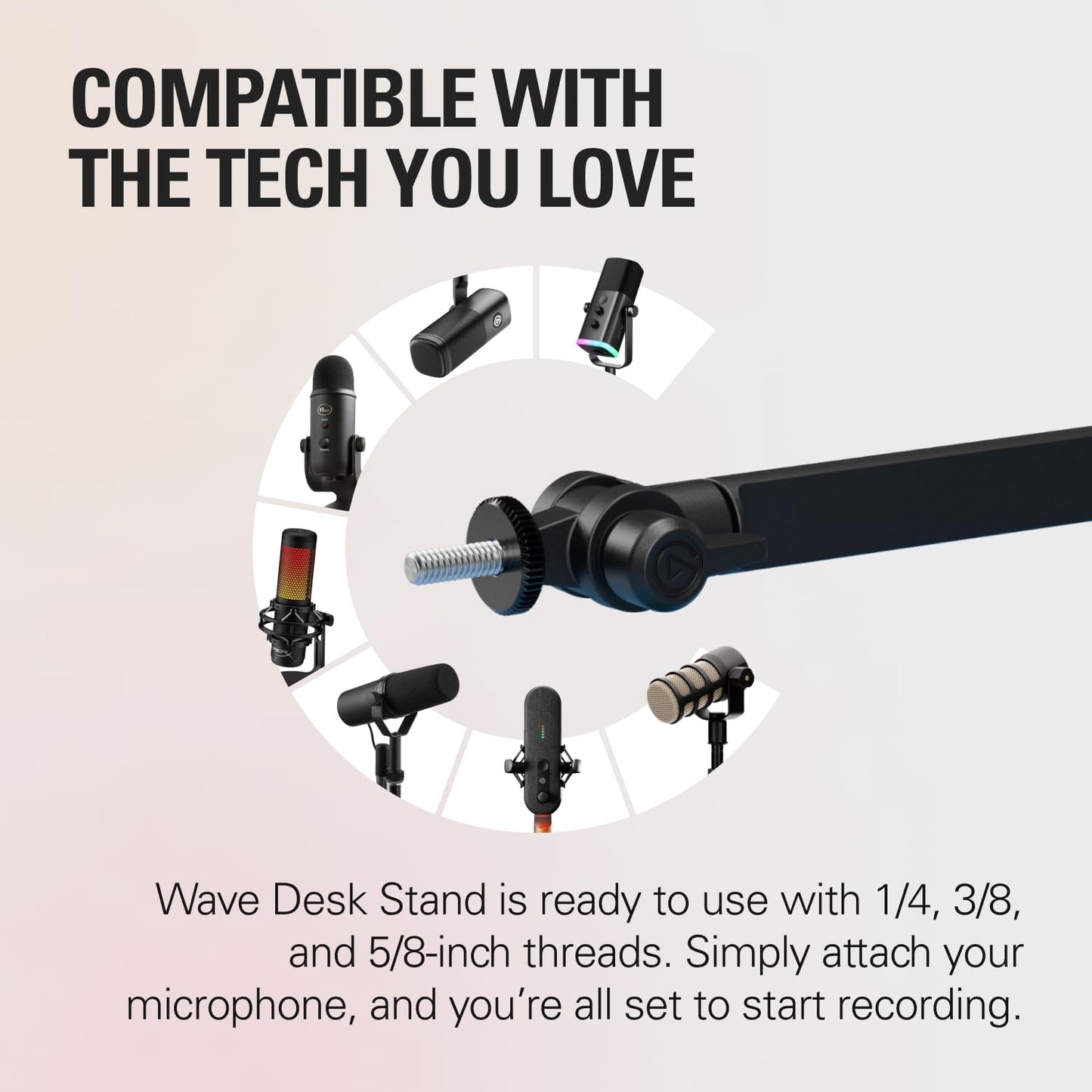 Elgato Wave Desk Stand - Adjustable Mounting Arm for Microphones, Works, HyperX, Rode, Fifine, Shure and More Mics, Compatible 1/4, 3/8 & 5/8 Thread