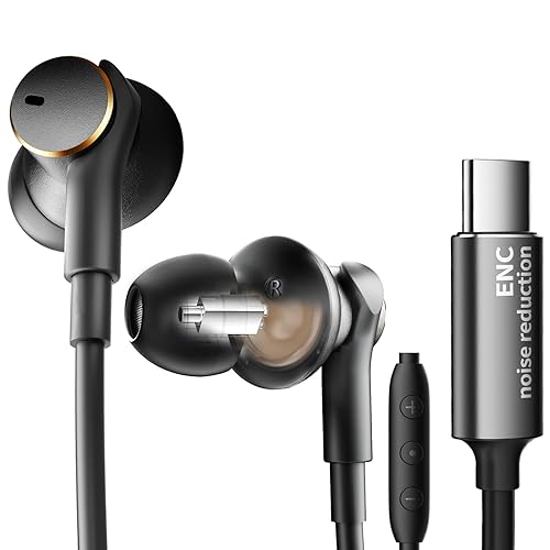 Premium Wired Ear bud with ENC Noise Reduction-Rich Deep Bass Dual-Driver In-Ear Eerphones,Call Noise Cancellation Earbuds USB C,Noise-Isolating…