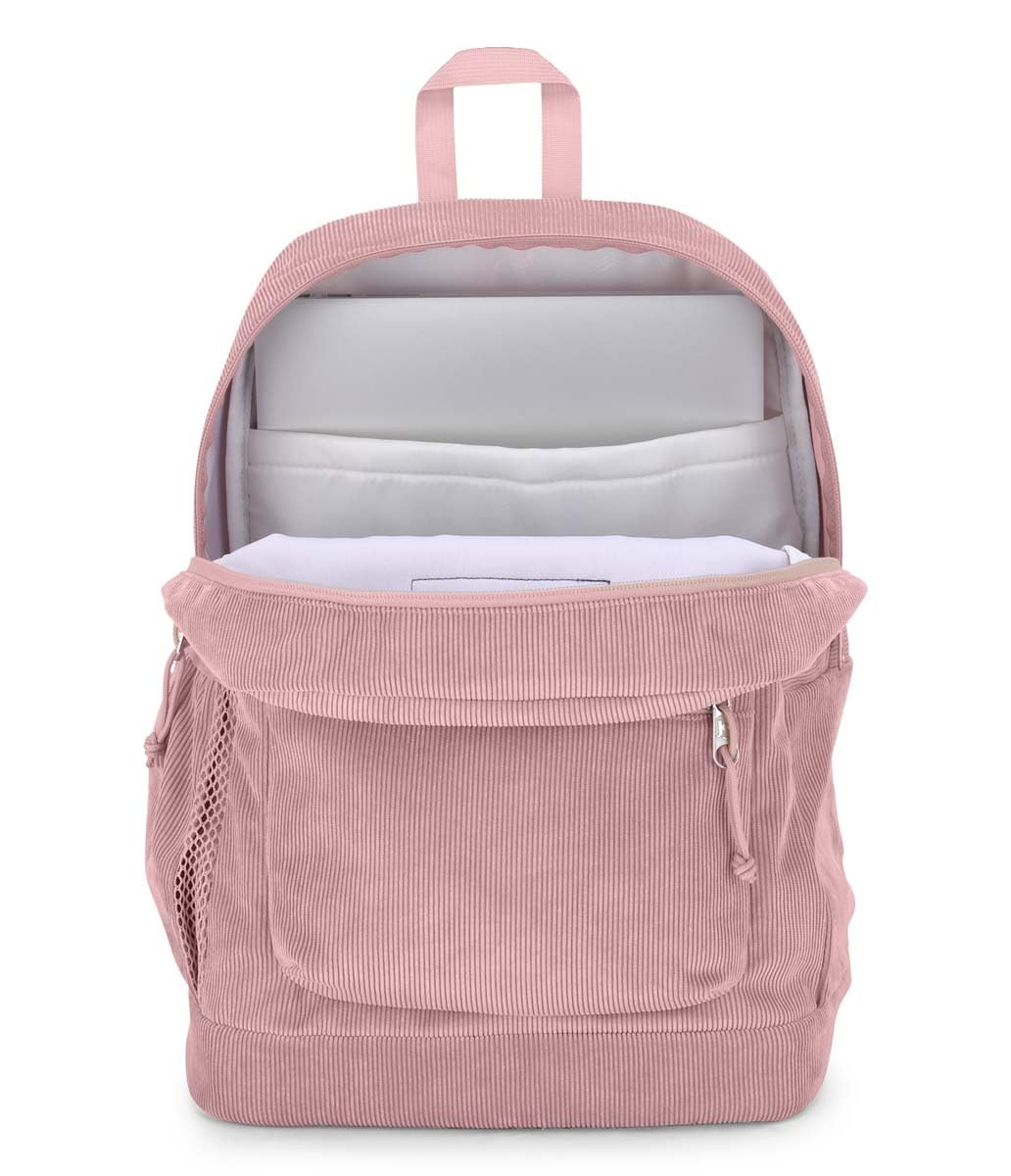 JanSport Cross Town Plus Remix Backpack - Padded Back Panel, Laptop Sleeve, and Front Pocket Organizer - Misty Rose Corduroy
