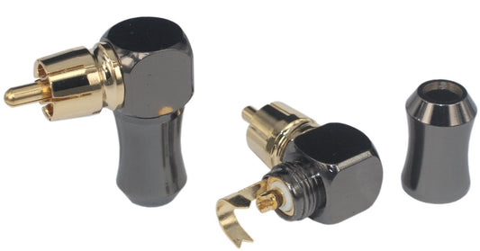 [2Pcs 90° Angle] Hi End RCA Male Plug Adapter Audio Phono Gold Plated Solder Connector KK-01