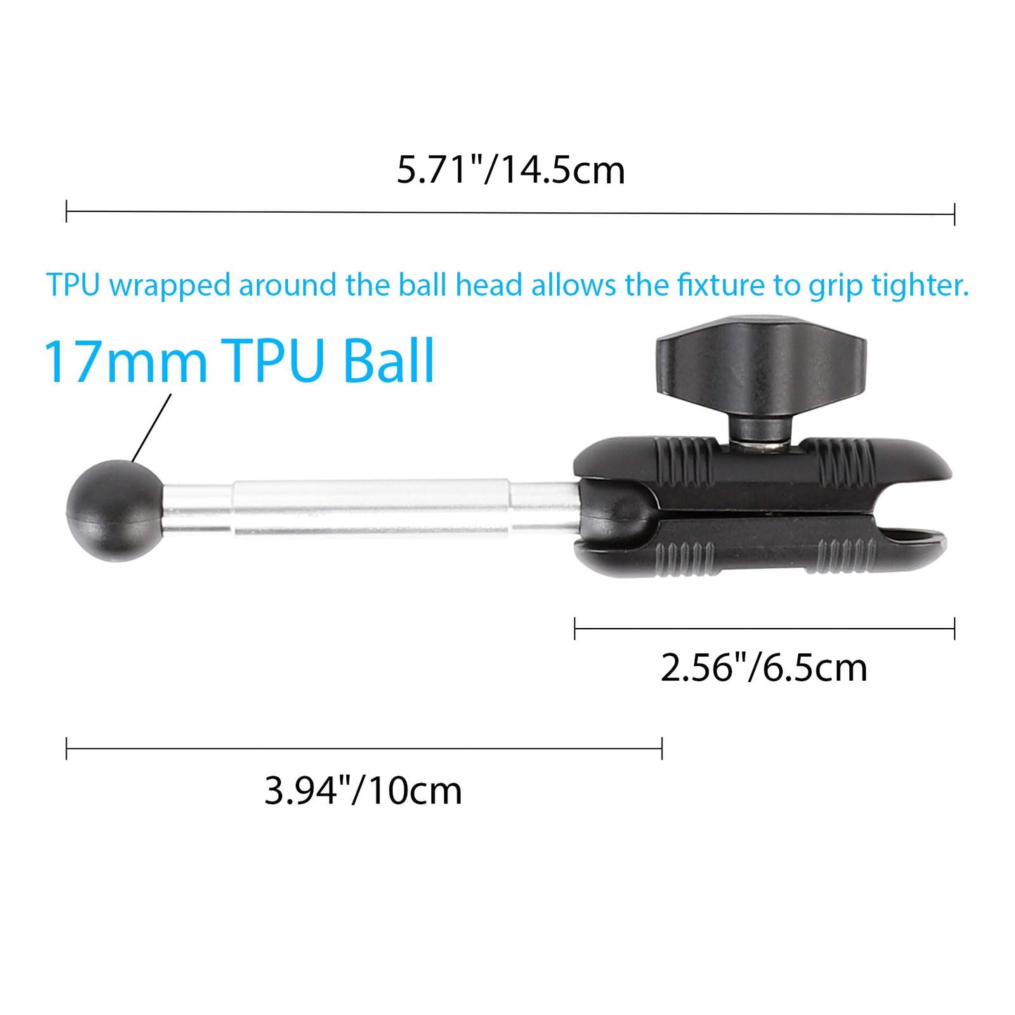 5.7" Length 17mm Ball Mount Extension Arm with17mm Double Ball Adapter, 360° Rotation Extension Rod for Car Cup Cellphone Holder Tablet Stand Air Vent