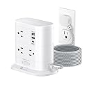 Overtop Tower Power Strip with Surge Protection, Nightlight Flat Plug Power Strip with 7 AC Outlets 3 USB Ports, 1625W/13A 1600J, 6.5Ft Extension Cord
