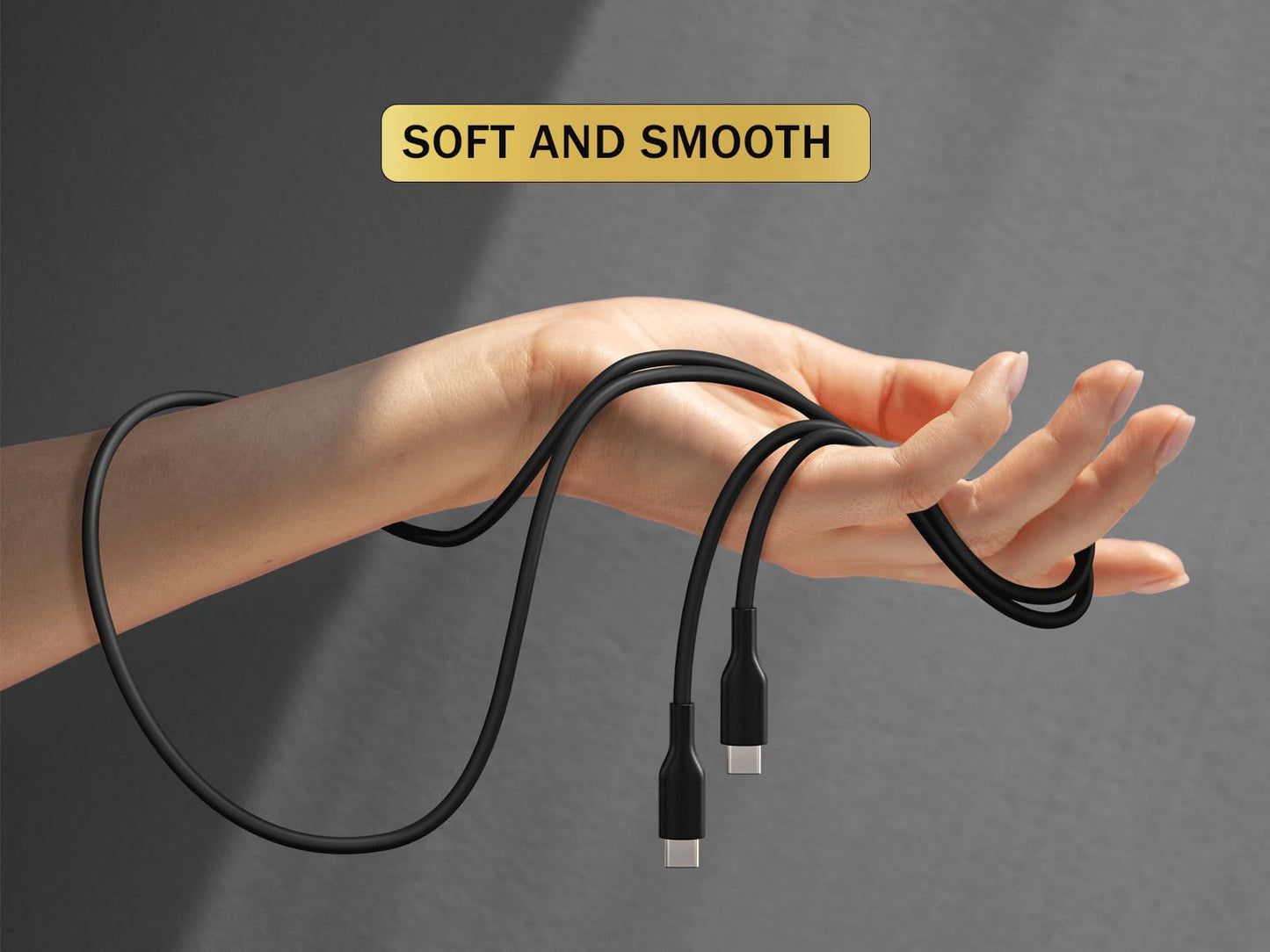 Cable Leader 1m Soft Silicone USB Cable USB C to USB C Cable, 60W, 480mbps, USB 2.0, Black
