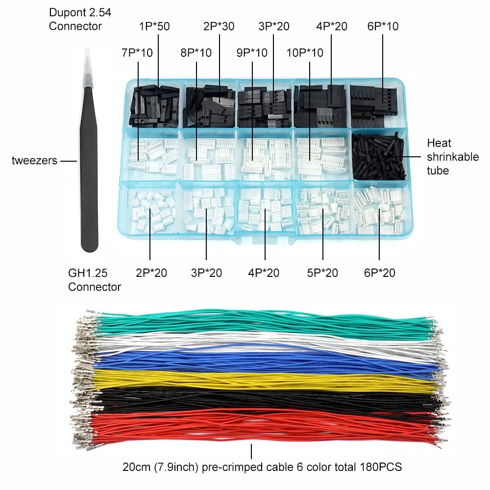 GH1.25 to Dupont2.54 Pre-Crimped Cables and Connectors Kit Compatible with JST GH 1.25mm for Pixhawk4 Pixhawk 6C 6X 20cm Silicone Wire