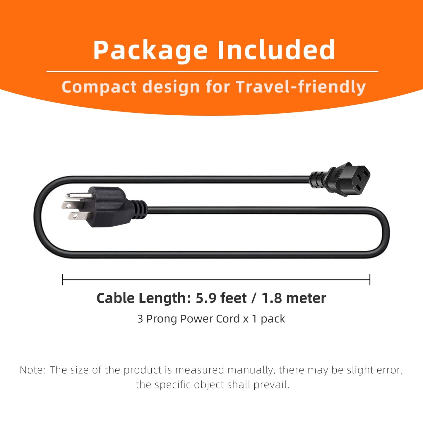 3 Prong Projector Power Cord for Epson, Optoma, Dell, Canon, BenQ, ViewSonic, NEC, LG, Hitachi, Sony, Eiki, ViewSonic, InFocus Projector, Vizio D/E/M