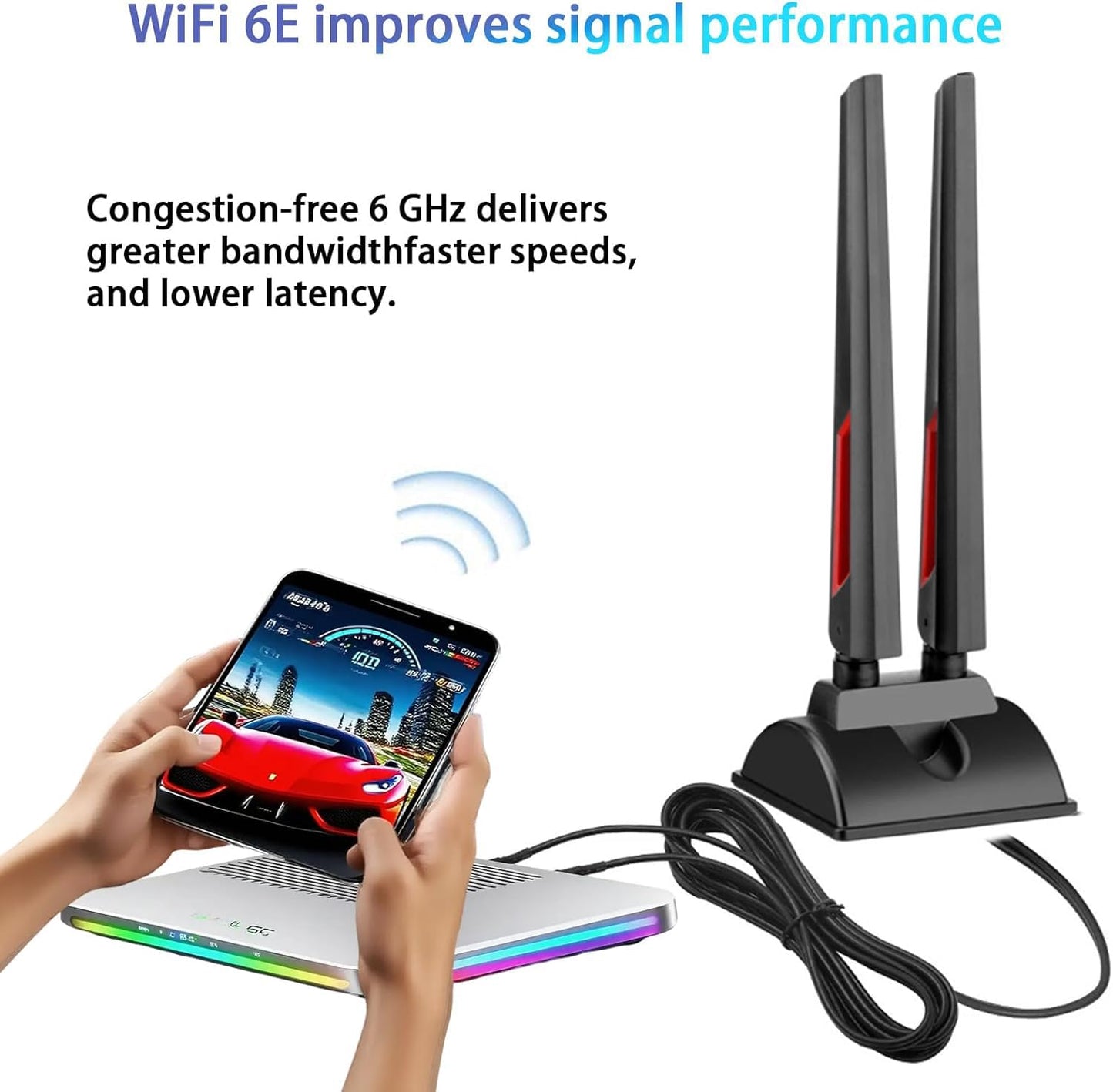 WiFi 6E Tri-Band Antenna 6GHz 5GHz 2.4GHz Gaming WiFi Antenna Magnetic Base with 6.5ft Extension Cable for PC Desktop Computer PCIe WiFi 6E Card