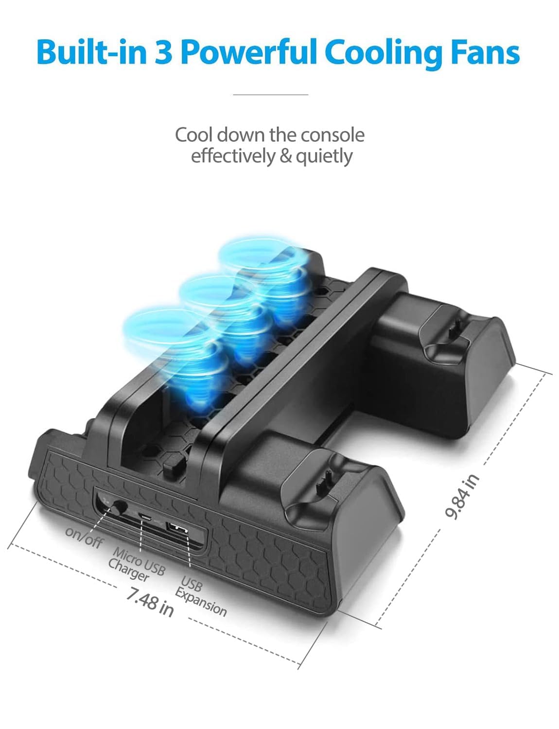 URWOOW Vertical Stand for PS4/PS4 Slim/PS4 Pro - Cooling Fan with PS4 Charger Controller Charging Station with Game Storage (Black)