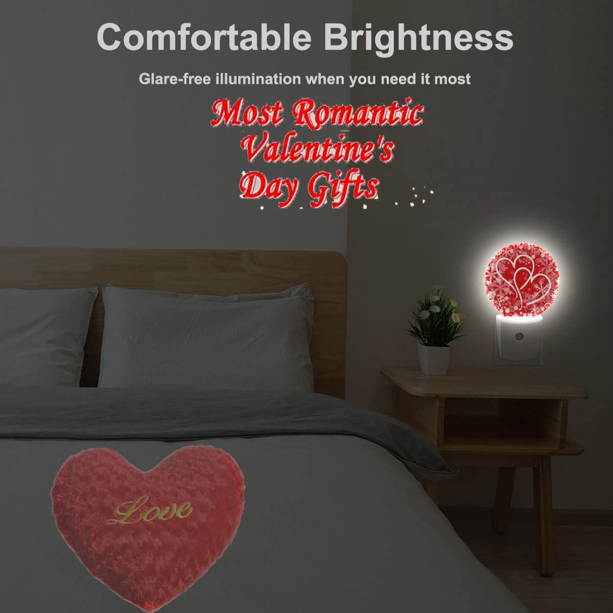 EKOBLA Red Sweet Hearts Night Lights Plug Into Wall with Dusk to Dawn Sensors, LED Nightlights for Bedroom Bathroom, Birthday Valentine Gifts for Boys