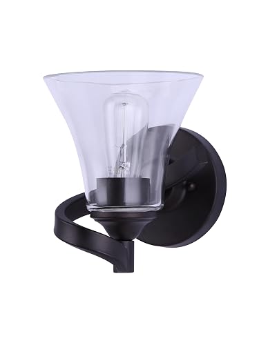 Canarm RUE 1 Light Vanity Wall Fixture with Clear Glass Shade 6.125 x 7.5 x 7 Inches Modern Single-Light Bathroom or Accent Sconce