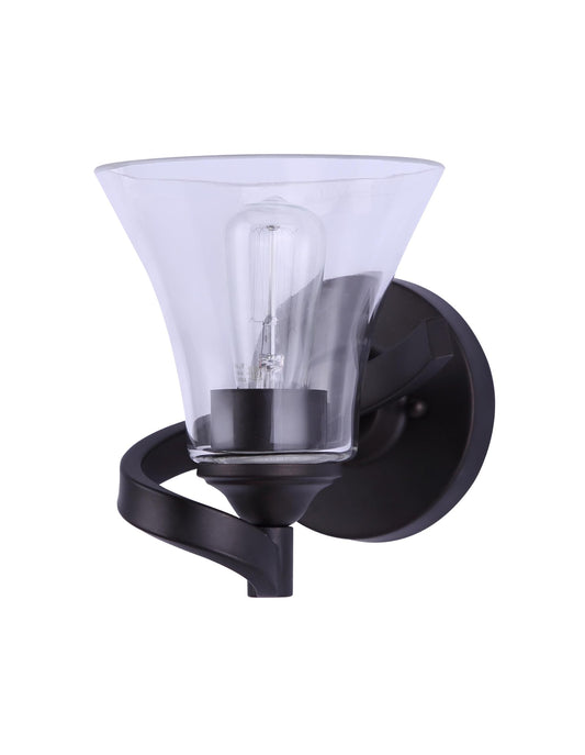 Canarm RUE 1 Light Vanity Wall Fixture with Clear Glass Shade 6.125 x 7.5 x 7 Inches Modern Single-Light Bathroom or Accent Sconce