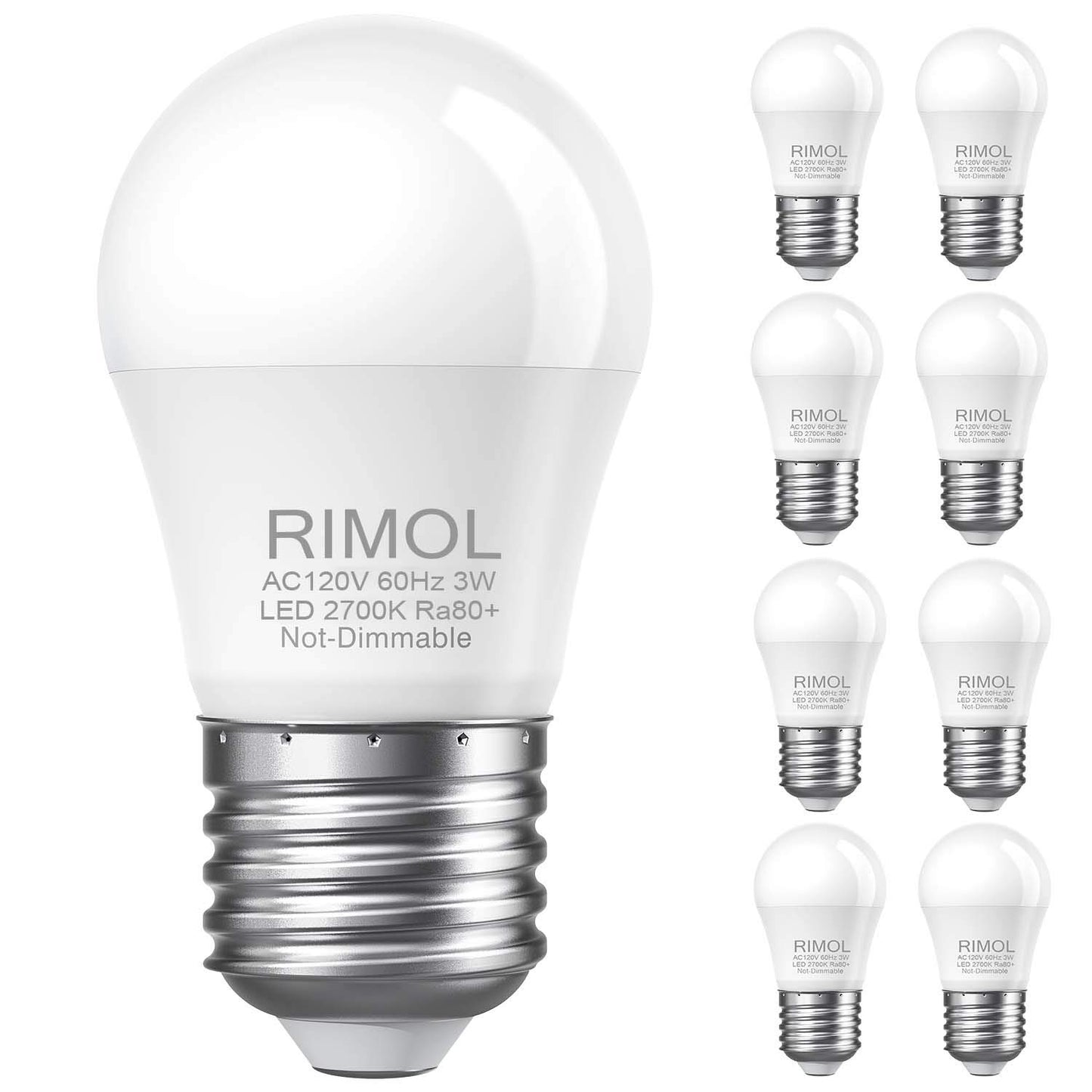 RIMOL 3W LED Bulb Equivalent 25 Watt Light Bulbs, A15 LED Light Bulb Soft White 2700K Energy Saving E26 Low Watt Light Bulbs for Home Bedroom(8 Pack)