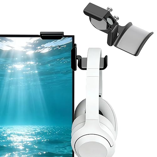 SIROLISA Monitor Stand for Headphones and Headsets, Clamp-On Adjustable Headset Holder Space-Saving Desk Organizer(Black)