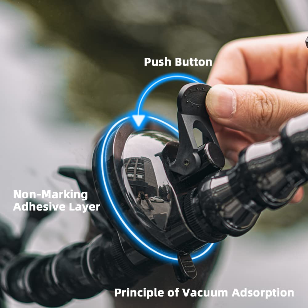 Flexible Gooseneck Extension Suction Cup Car Mount Holder with Phone Holder for Gopro Hero 13/12/11/10, DJI Osmo Action 6/5 Pro/4/3 and More Action