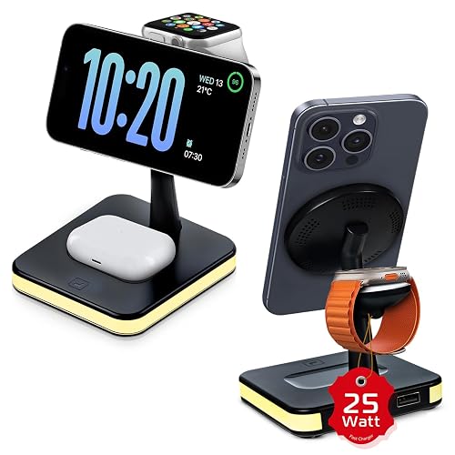 Spracht Flex Charge 4, 4-in-1 Wireless Charging Stand | 25W Fast Charger, Magnetic Connection -Works for Smartphone, Watch, Ear Buds, Qi-Enabled