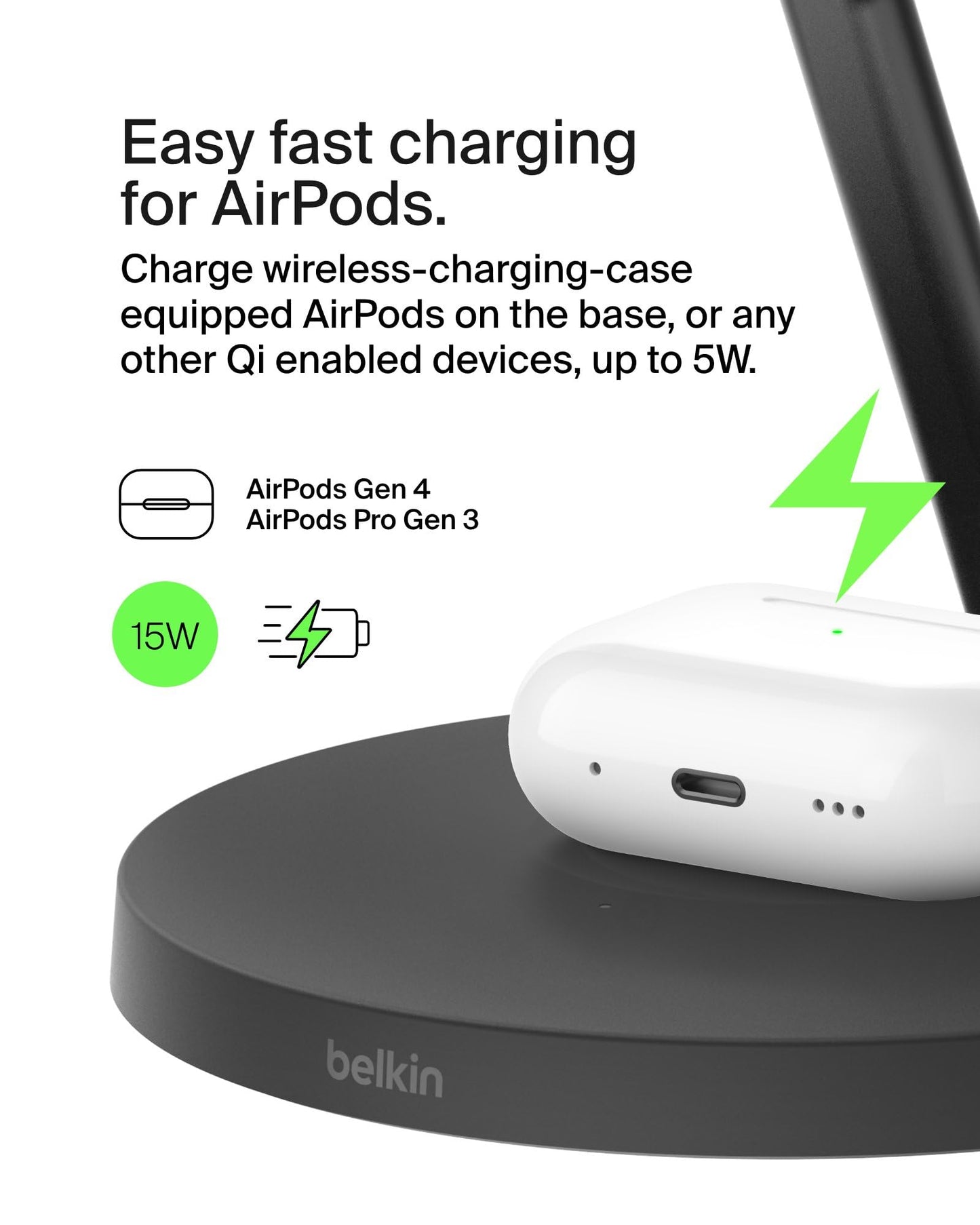 Belkin MagSafe-Compatible iPhone Charger, 3-in-1 Wireless Charging Station, Qi2-Certified 15W Wireless Charge for Apple iPhone 17 Series, Apple Watch