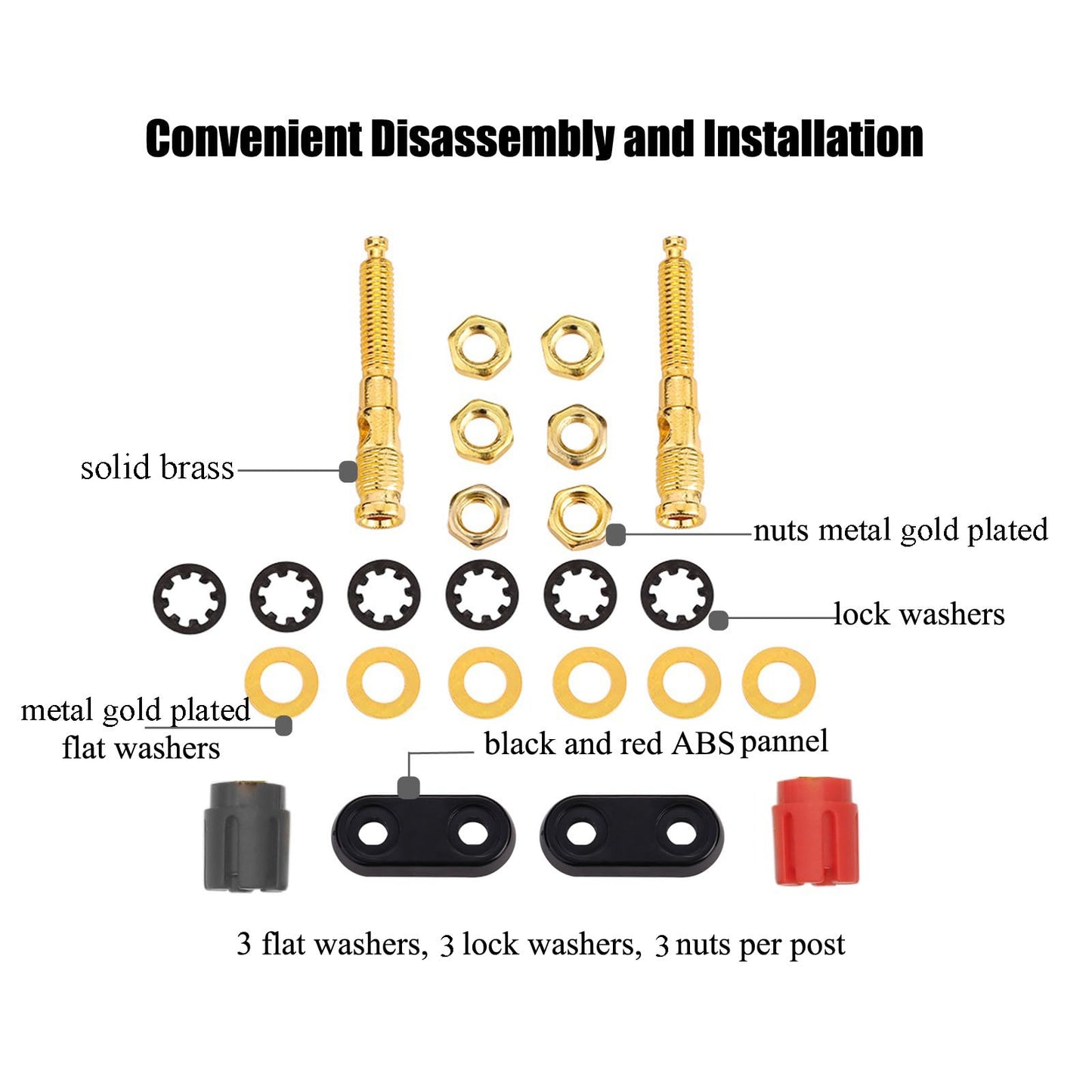 EIGHTNOO 4Pcs Banana Jack Plugs Gold Plated Long Threaded Binding Post Speaker Connectors Terminal 2 Way Dual 4mm Banana Plug Female Sockets