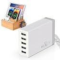 Pezin & Hulin Desktop USB Charging Station with Bamboo Charging Station, Desktop Charger Block, Compatible with Tablet, Cell Phone, Earbuds