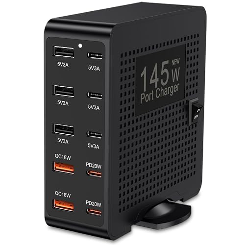 USB C Charging Station Cell Phone Wall Charger 10Ports USBC Fast Charging Hub Cube 5 USB A 5 USB C Charger Block Power Strip Dock Adapter for iPhone