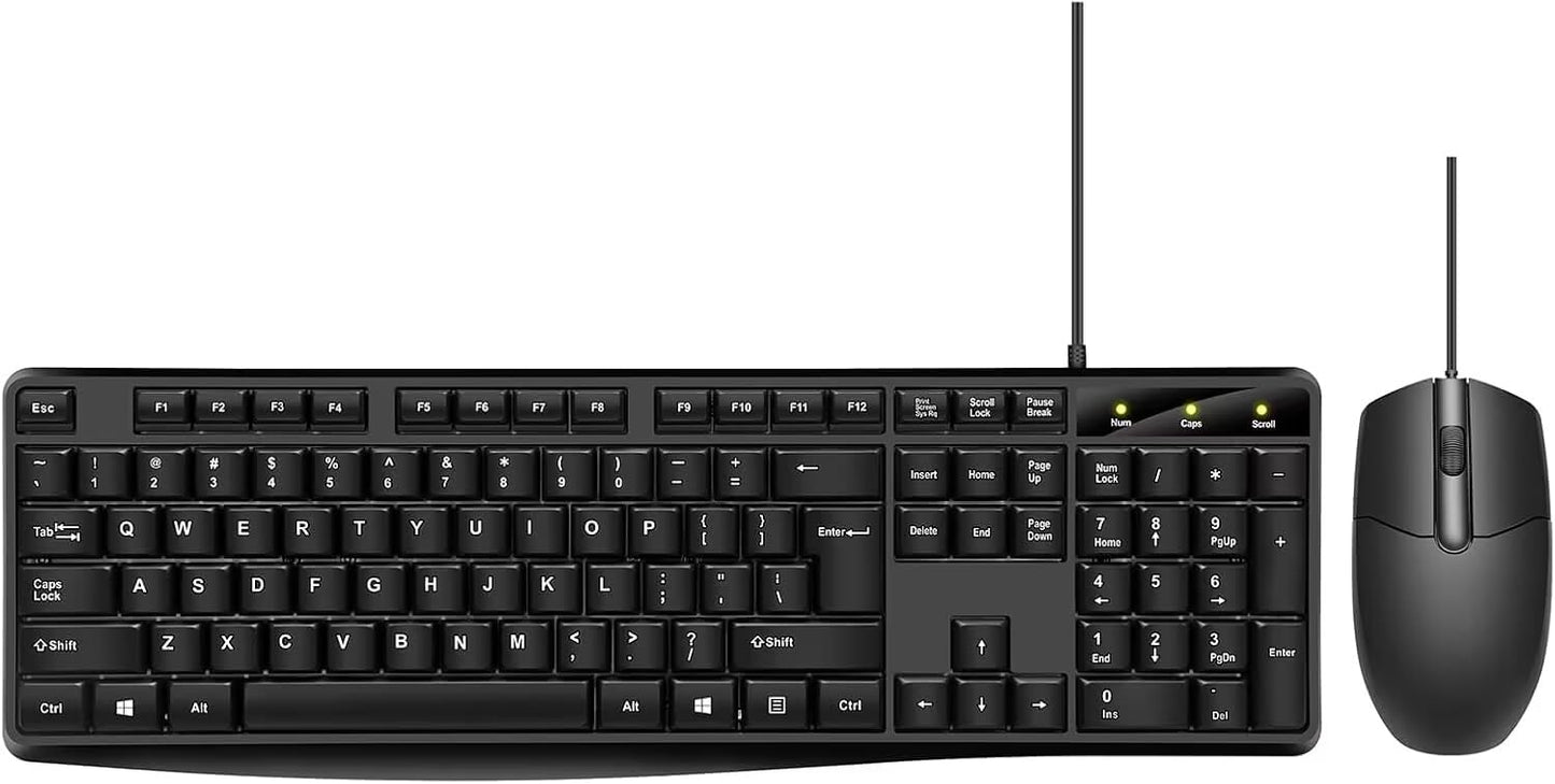Wired Keyboard and Mouse, 104 Keys Wired Keyboard with Numeric Keypad, LED Indicators, Ergonomic, Comfortable Play and Plug for Windows/Mac/PC;Square