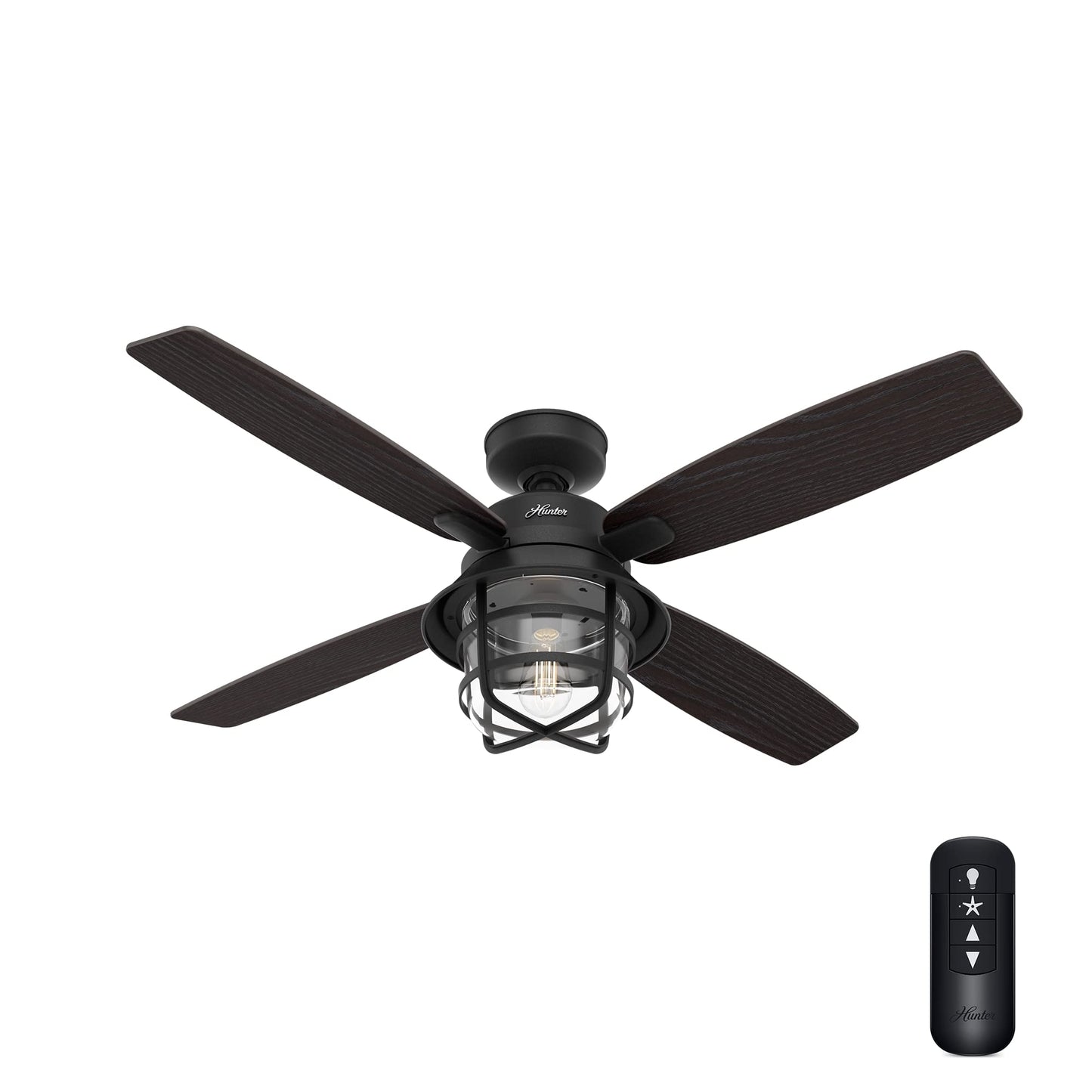 Hunter Fan 52 inch Natural Iron Indoor or Outdoor Ceiling Fan with Light and Remote Control for Patios, Living Room, Bathroom, Kitchen, Garage