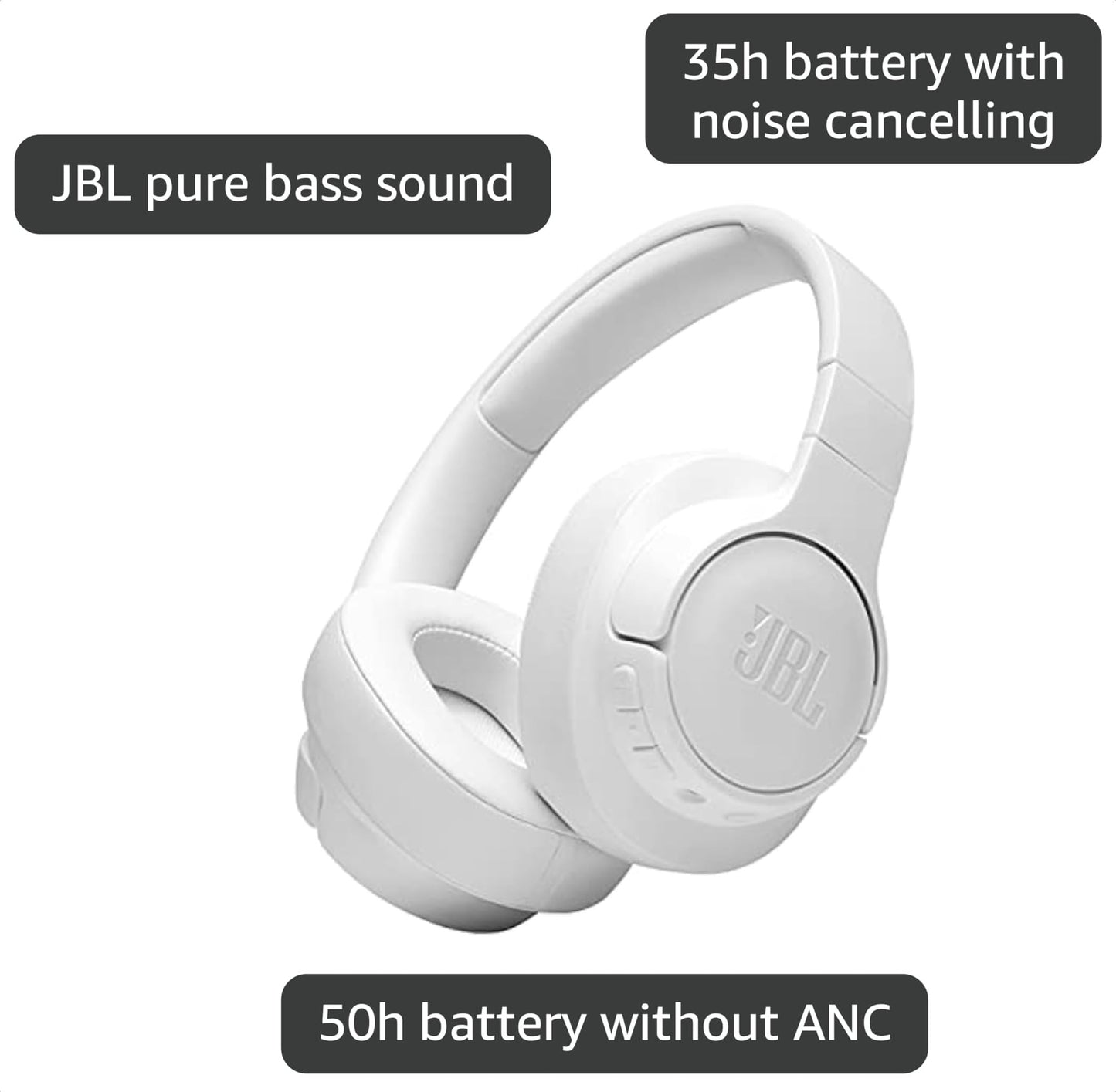 JBL Tune 710BT Wireless Over-Ear Headphones - Bluetooth Headphones with Microphone, 50H Battery, Hands-Free Calls, Portable (White) (Renewed)