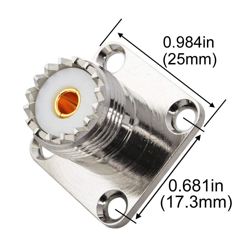 Boobrie UHF Female SO239 4-Hole Panel Chassis Mount Flange Panel Mount Adapter Solder Cup RF Coaxial Coax Connector Adapter for PL259 Male Plug Pack