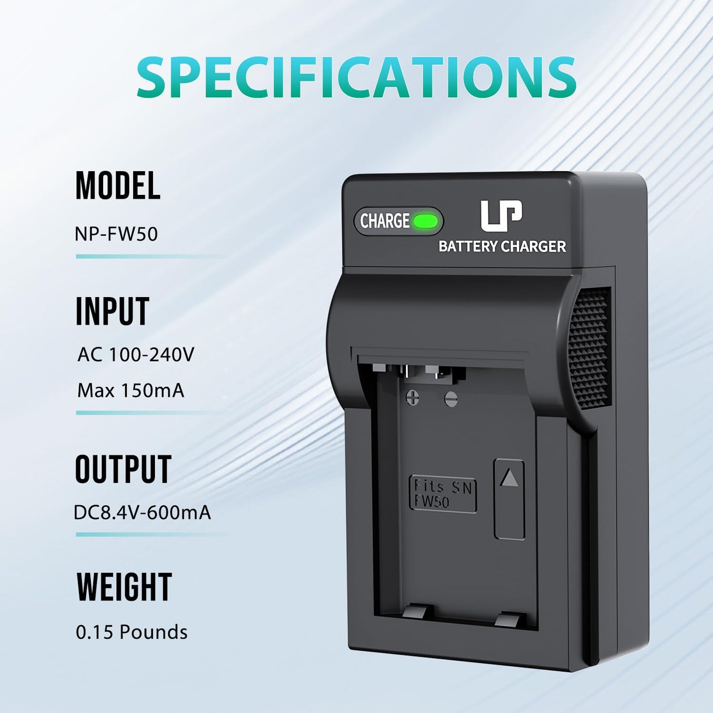 NP-FW50 Battery Charger, LP Charger Compatible with Sony Alpha A6000, A6400, A6100, A6300, A6500, A5100, A7, A7 II, A7R, A7R II, A7R2, A7S, A7S II