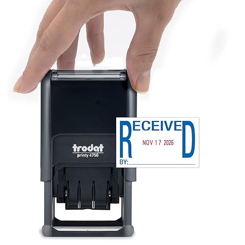 Trodat Printy 4750 Date Stamp with English Message Received - Self Inking, Red Ink Date and Blue Ink Text