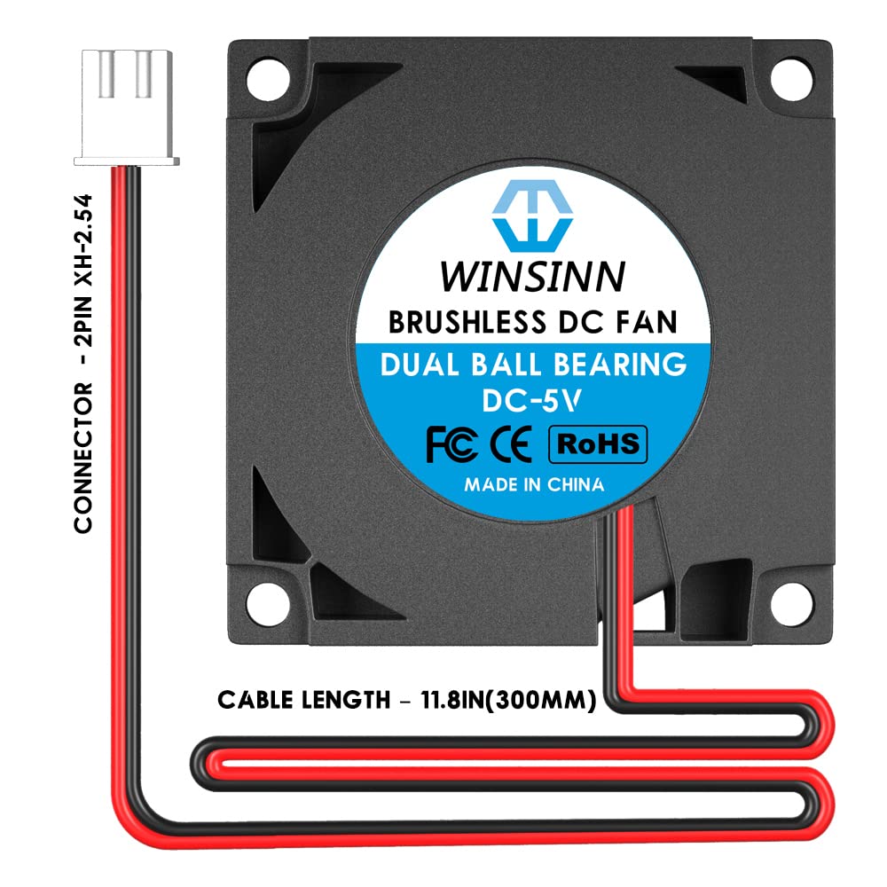 WINSINN 40mm Blower Fan 5V, 3D Printer Micro 5 Volt Fans Blower 4010 Dual Ball Bearing, with Air Guide Parts, 40mmx10mm 2PIN (Pack of 5Pcs)