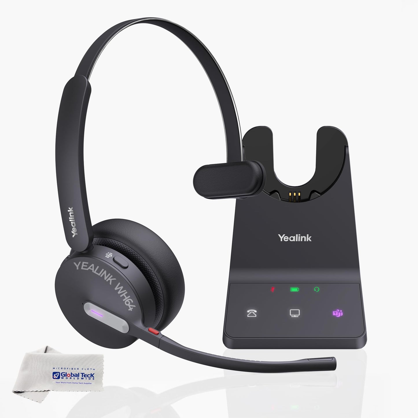 Yealink WH64 Wireless DECT Headset & Bluetooth MS Mono, Teams & Zoom Compatible, Acoustic Shield 2.0, 3-Mic Noise Cancellation, All-Day Comfort, Plug…