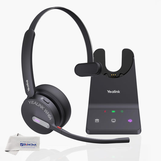 Yealink WH64 Wireless DECT Headset & Bluetooth MS Mono, Teams & Zoom Compatible, Acoustic Shield 2.0, 3-Mic Noise Cancellation, All-Day Comfort, Plug…