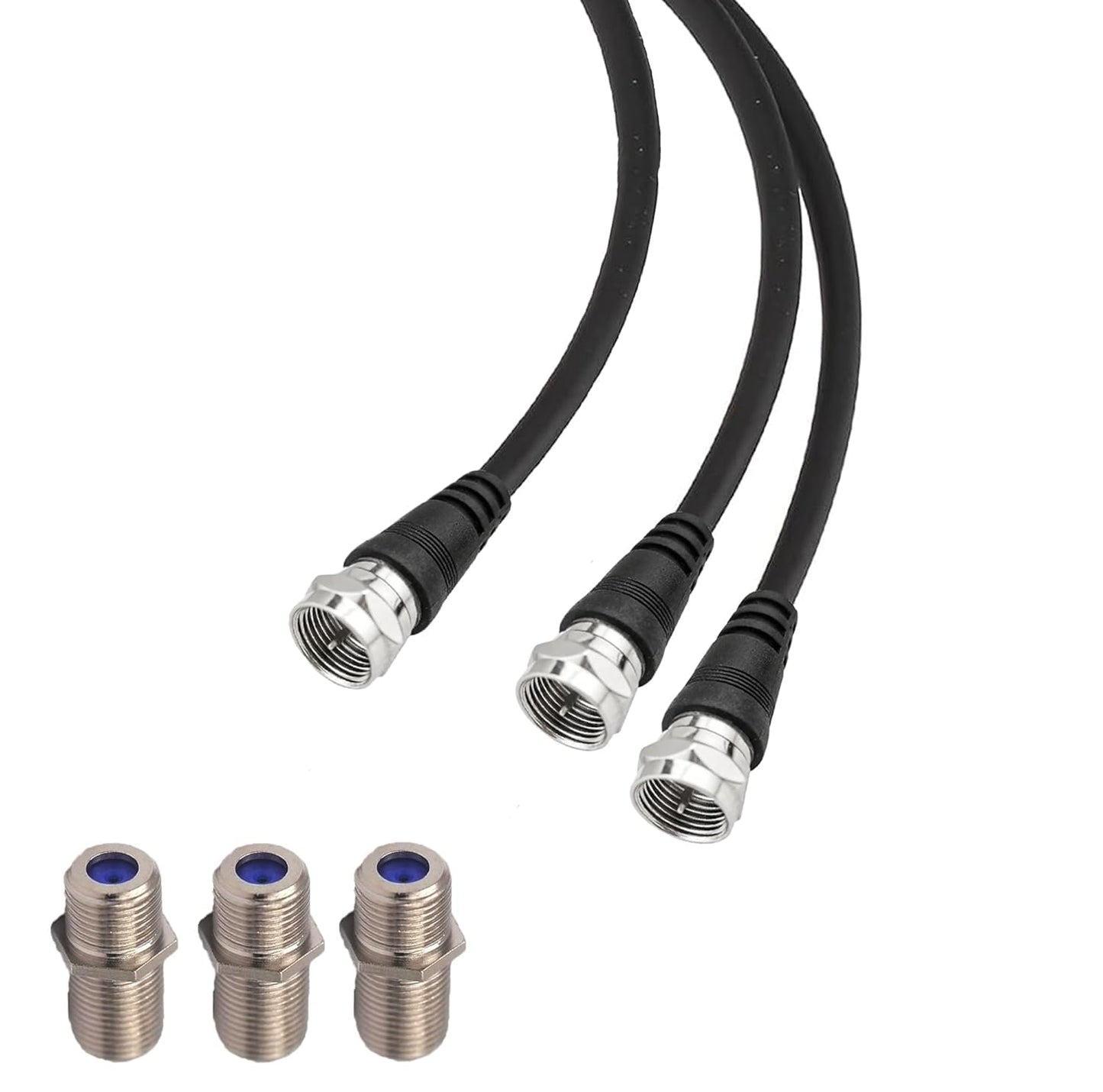 RedYutou F-Type RG6 Adapter 3-Way Internet and TV 75 Ohm Splitter - F Male 1 to 3 F Male Cable 30cm (12 Inches) With F-Type Female Adapter 3pcs
