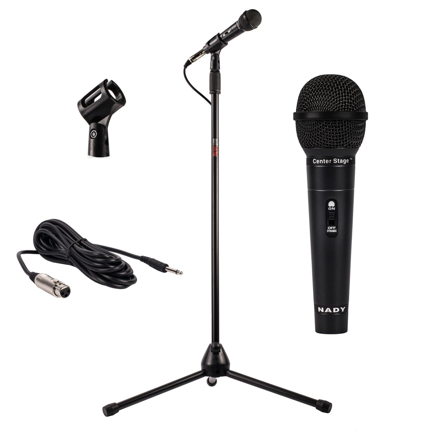 Nady MSC3 Microphone Stand Floor Mic Stand All-in-One Kit Includes Microphone, Metal Adjustable Tripod Stand, mic Clip, and a 15 ft Cable (XLR to ¼”