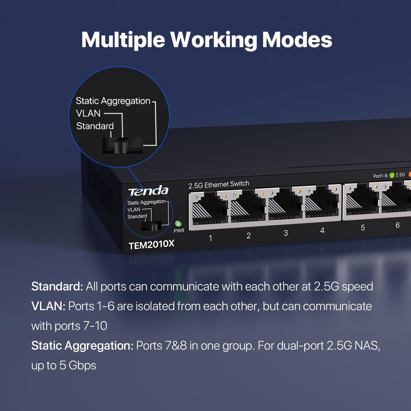 Tenda 2.5Gb Ethernet Switch | 10 Port 2.5G Network Switch | 8 x 2.5G Ports & 2 x 10G SFP+ | Plug & Play | Unmanaged Switch | Desktop/Wall-Mount |