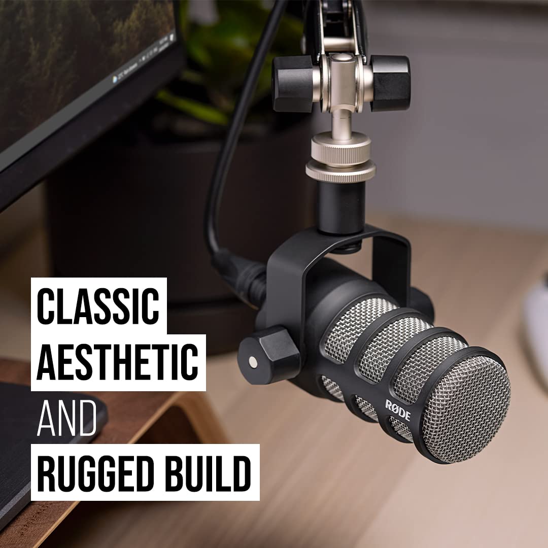 RØDE PodMic Cardioid Dynamic Broadcast Microphone with Integrated Swing Mount for Podcasting, Streaming, Gaming, and Voice Recording, Black
