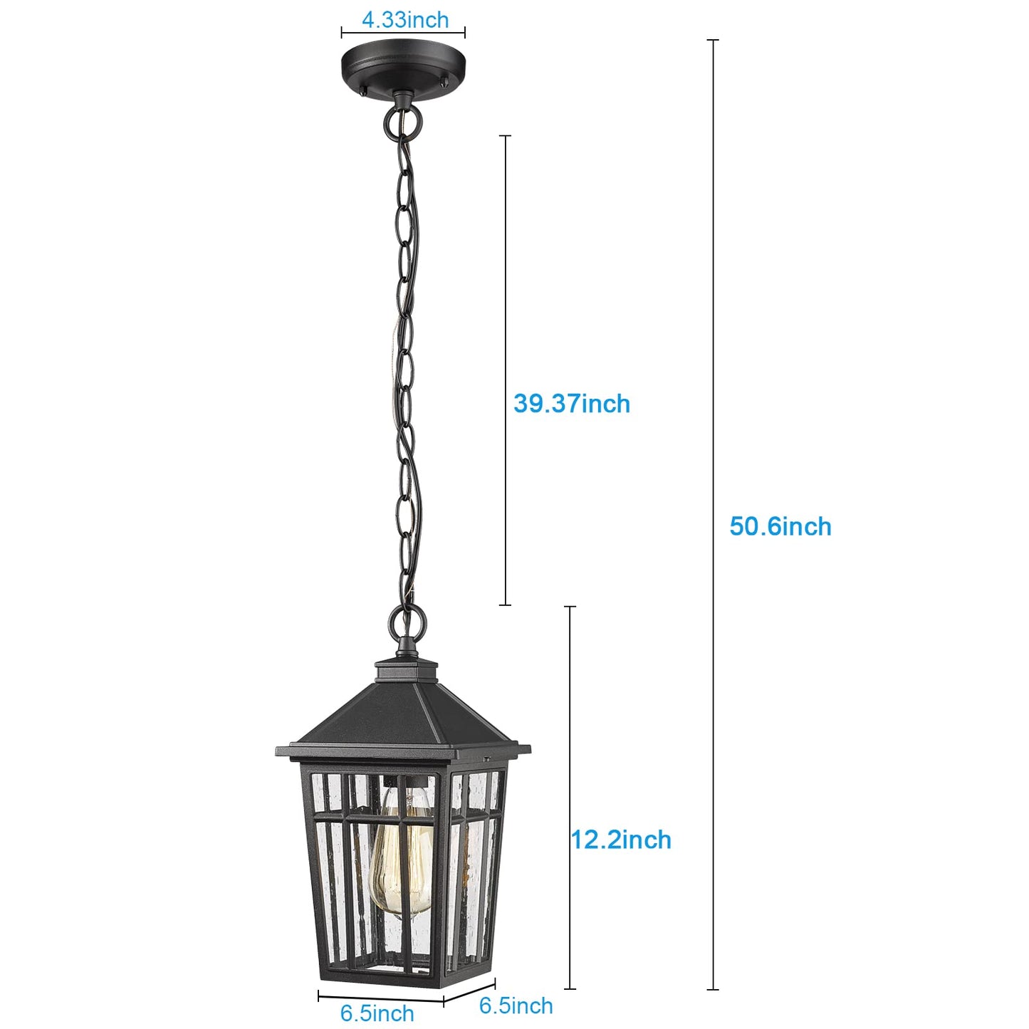 Darkaway Outdoor Pendant Light Fixture, Outdoor Hanging Light Porch Lights Fixtures Anti-Rust Waterproof Aluminum with Seeded Glass for Porch Entryway