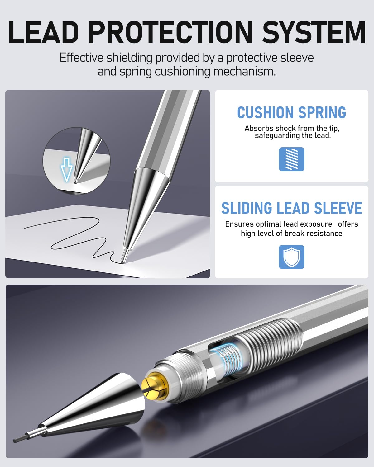 4PCS Metal Mechanical Pencil Set, 0.7mm Medium Point Pack with Storage Case