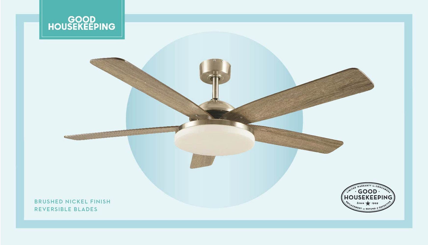 Good Housekeeping 63173-BN Adeline LED Indoor Ceiling Fan with Remote Control, Brushed Nickel, 52"