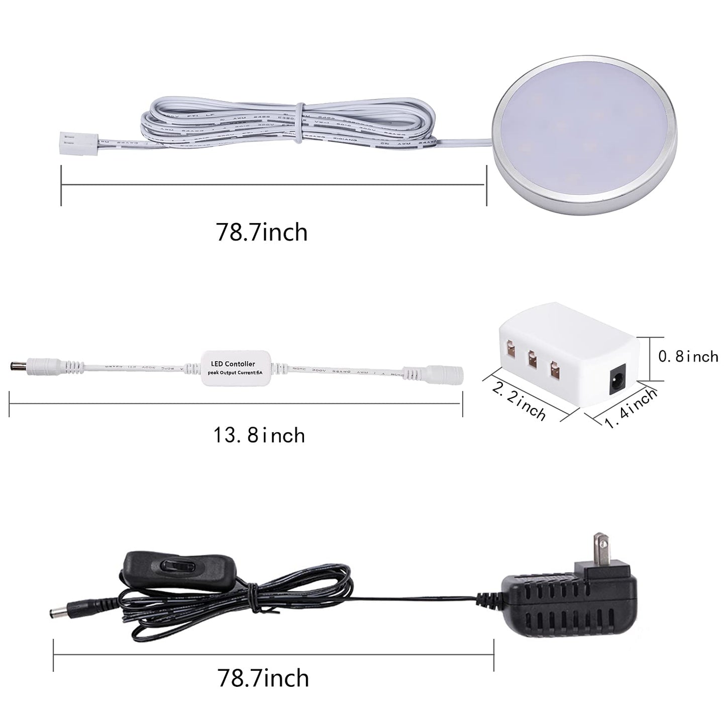 LED Dimmable Under Cabinet Lighting Kit,12V 6 Pack Wired Puck Lights with Remote Control, Plug in Under Counter Lighting Fixtures