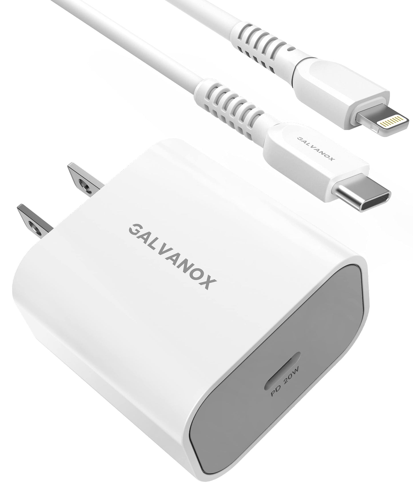 Galvanox (Apple MFi Certified) Cord with Wall Plug for iPhone 14/13 Pro Max Charger Lightning to USB-C Fast Charging Adapter with Cable (White)