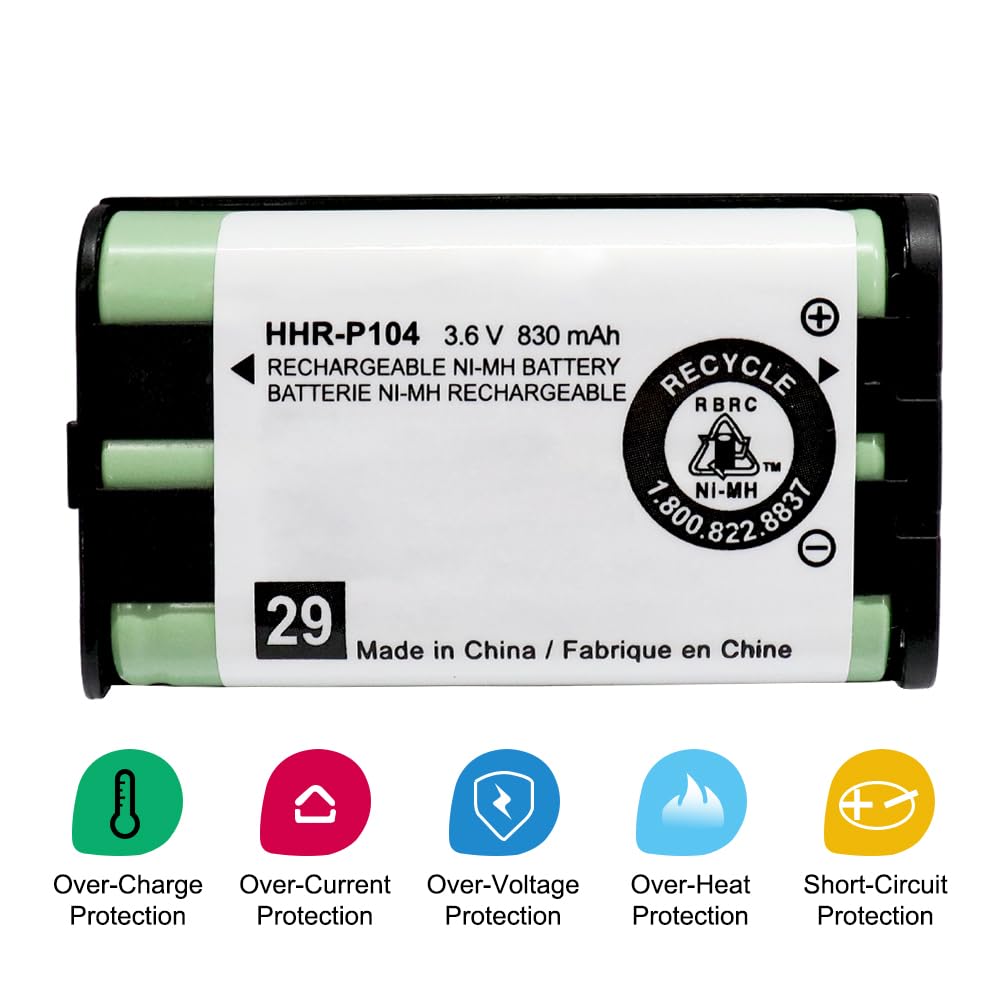 CUCESH HHR-P104 Rechargeable Phone Battery 3.6V 830mAh NI-MH Batteries for Panasonic Cordless Phones(3 Pack)