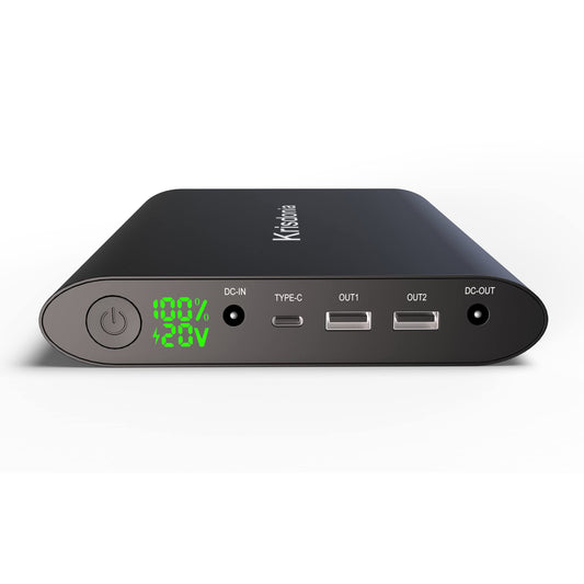 Krisdonia 50000mAh Laptop Power Bank 5/9/12/16/19/20V Portable Laptop Battery Charger with QC3.0 USB-A Port & 12V Type-C Port for Laptop, Tablet