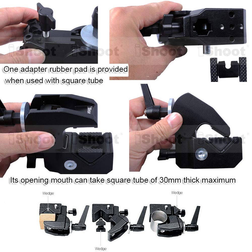 iShoot Super Strong Universal Metal Photo Photography Camera Crab Clamp Holder for 5cm Round Tubes Tripod Light Stand Boom & 3cm Square Tube Desk