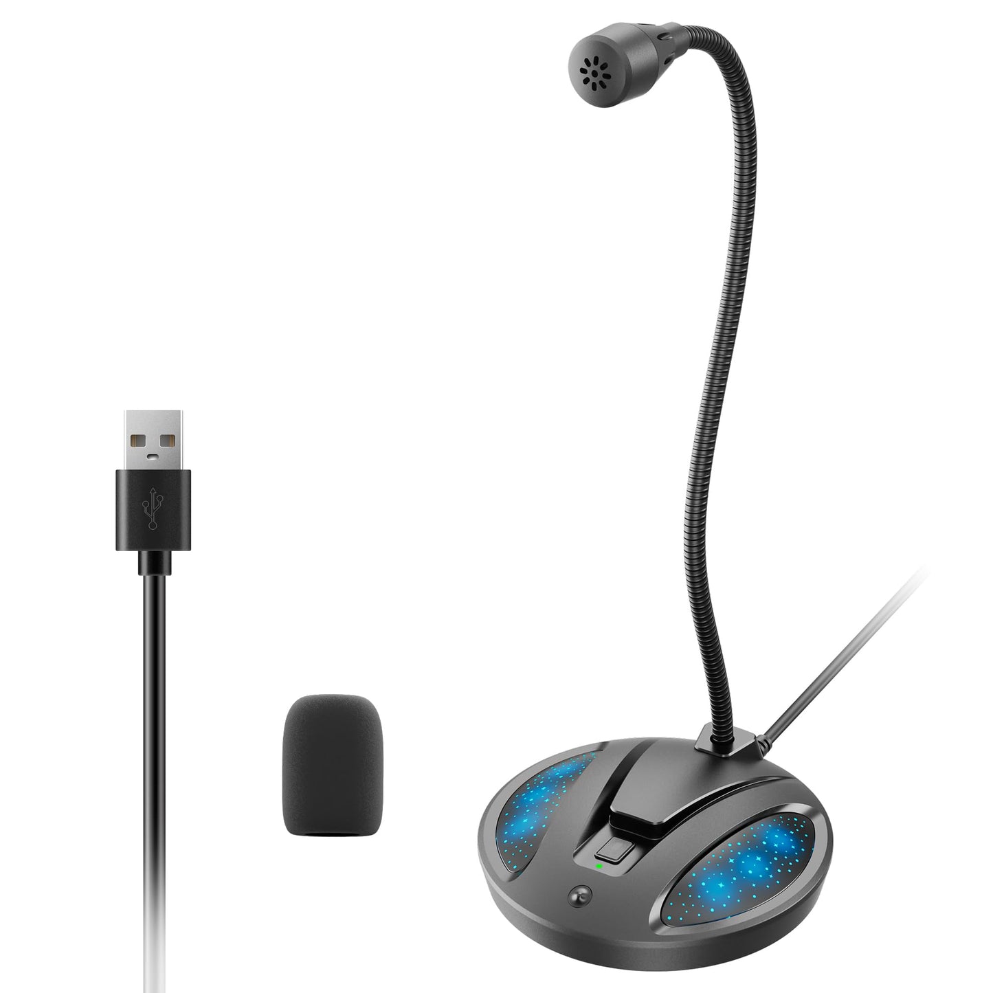 CMOCIIY Plug & Play USB Computer Microphone, Flexible Gooseneck Desk Microphone for Podcasting, Streaming, Conference, Noise Canceling Microphone with