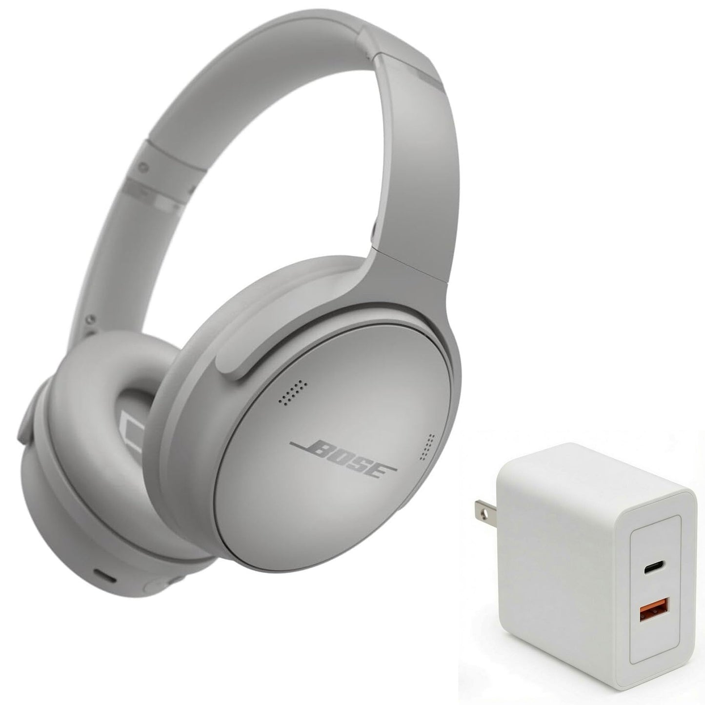Bose QuietComfort Headphones Bundle with Fast Charger - Wireless Bluetooth Over-Ear Noise Cancelling Headphones with Mic, USB-C Charging, Deep Bass