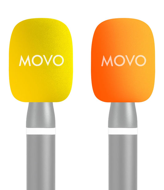 Movo HWS-2 Colored Windscreens WMX-HM2 & Rode Interview GO - 2-Pack Foam Mic Covers for Lavalier Microphones - Yellow & Orange Mic Windshields for