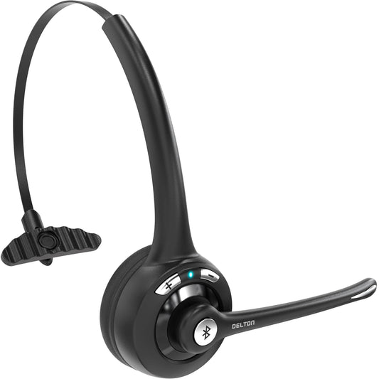 Delton 10X Bluetooth Computer Headset, Over-The-Head Single Ear Wireless Headset with Noise Canceling Mic for Computer/Laptop/Call Center/Truck