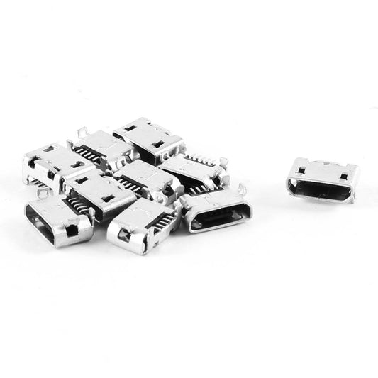 uxcell 10 Pcs USB Standard Micro Type B Female Port 5 Pin, Metal Mini Angle Dip Jack Solder Plug Connector Repair Replacement Parts for PCB Socket