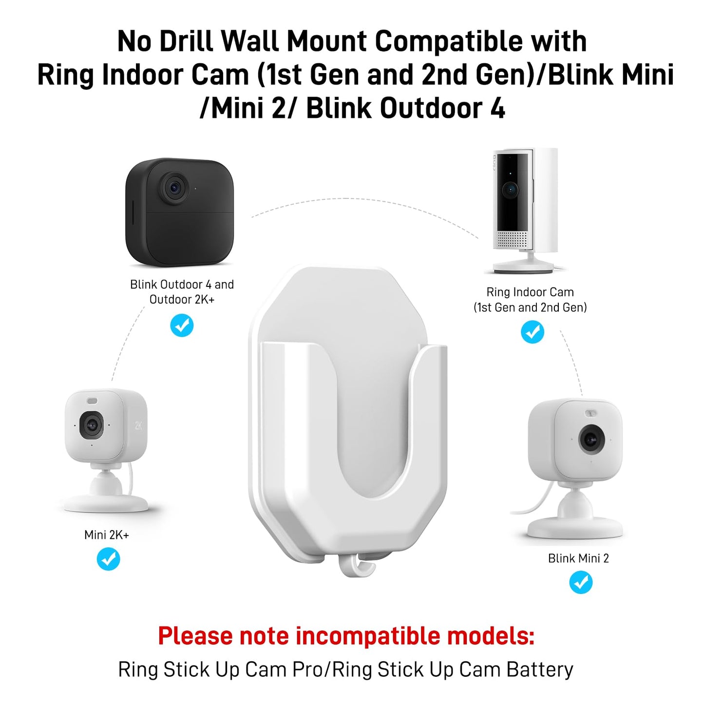 Blink No Drill Mount Bracket Compatible with Blink Mini 2 and Mini 2K/ Blink Outdoor 4 and Outdoor 2K Camera Adhesive Wall Mount(2Pack