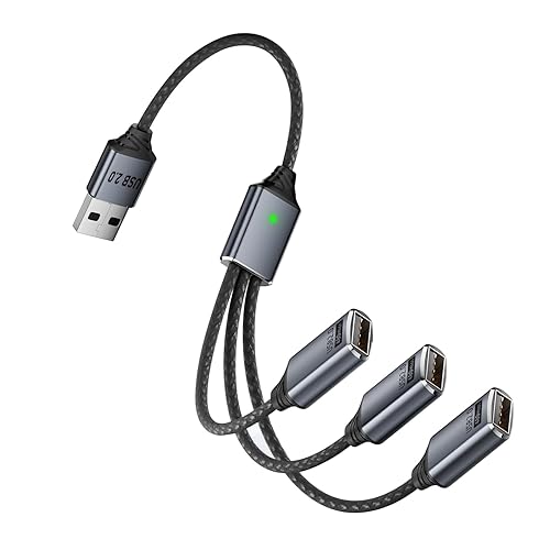 TFAK 0.8Ft USB2.0 Adapter, USB Splitter Y, USB1 in to 3 Out Extender Cable,for Car/Mac/Xbox/Laptop/Tablet/Smartphone Data Transmission?Black